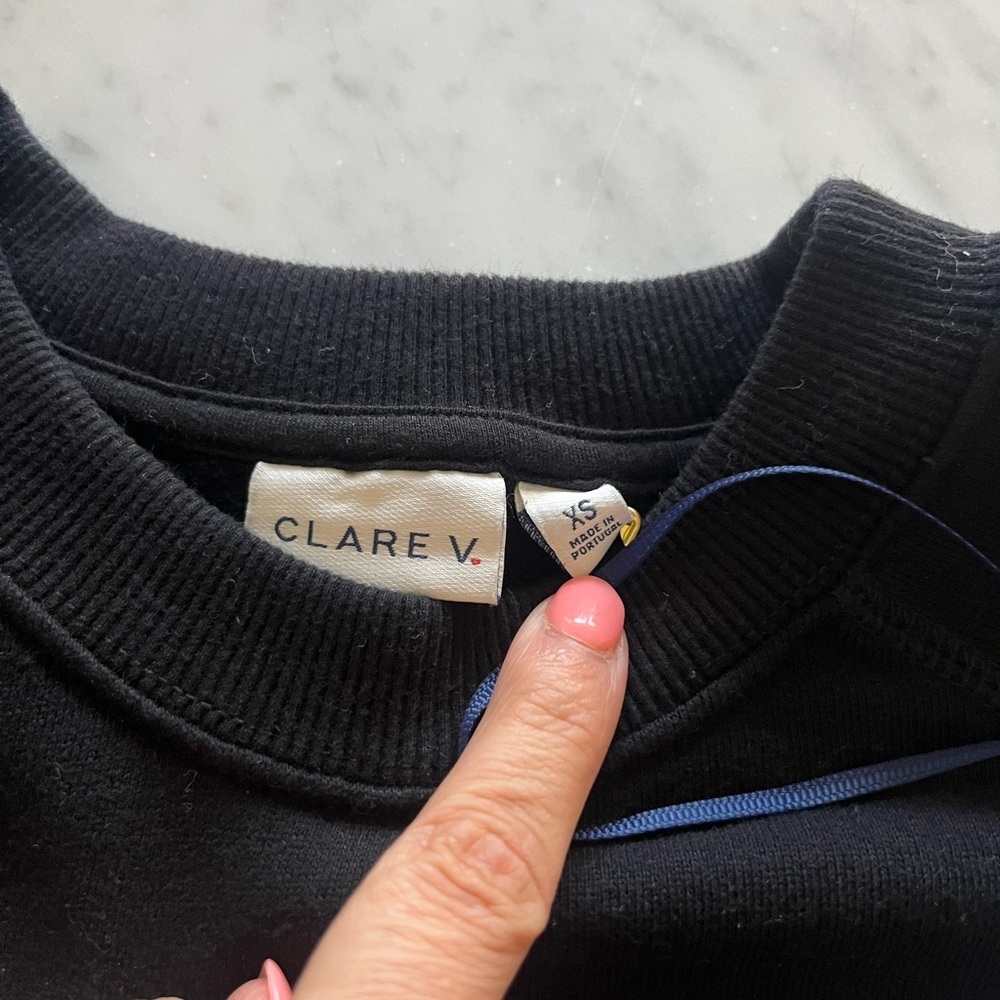 NWT Clare V. Sweatshirt in Black w/ Marigold Embroidered Le Weekend XS - Picture 3 of 6